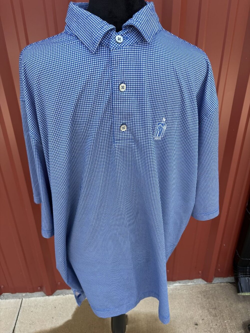 FootJoy Mens XL Blue Houndstooth Polo Shirt 1915 Embroidered Logo Polyester Blen